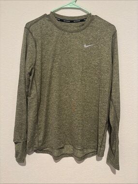 Nike Long Sleeve Heather Olive Green Performance Top